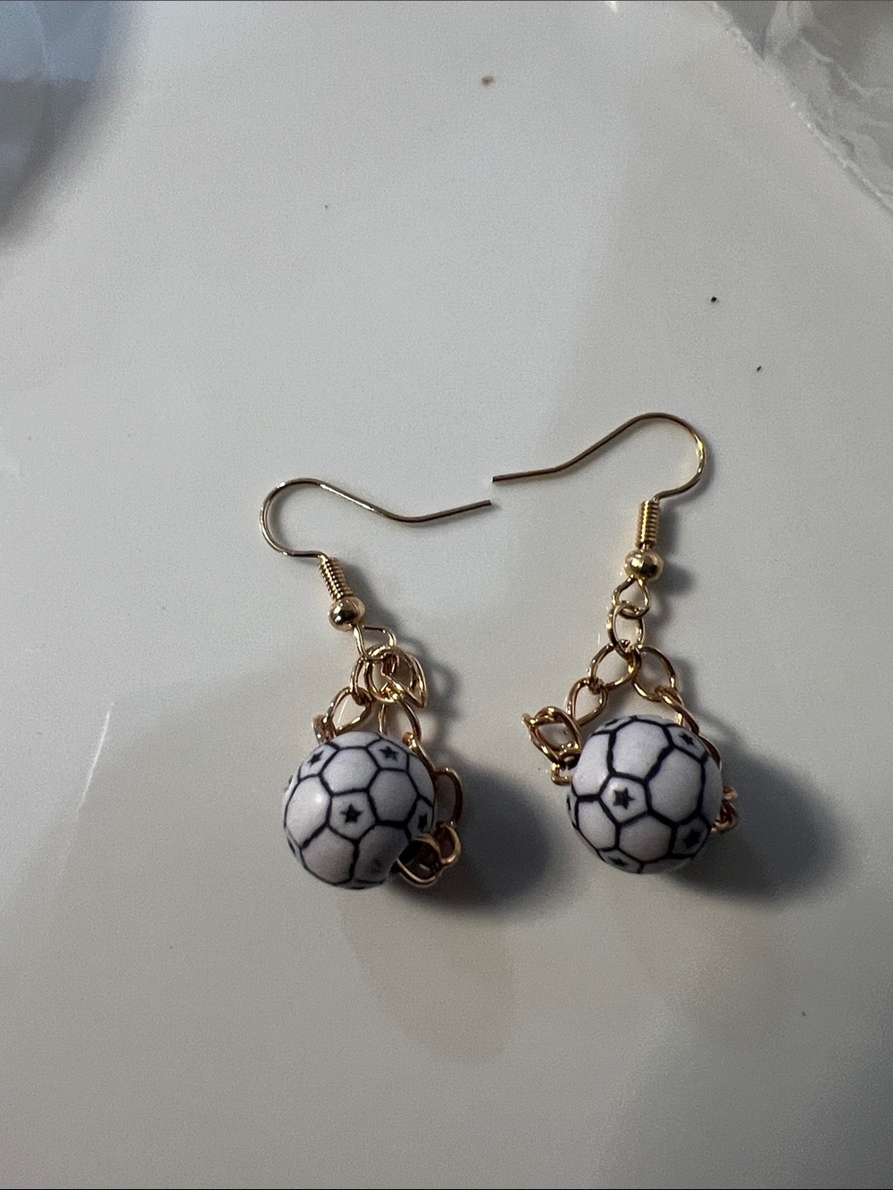 Gold Chain Soccer Ball Drop Earrings - Women Jewelry